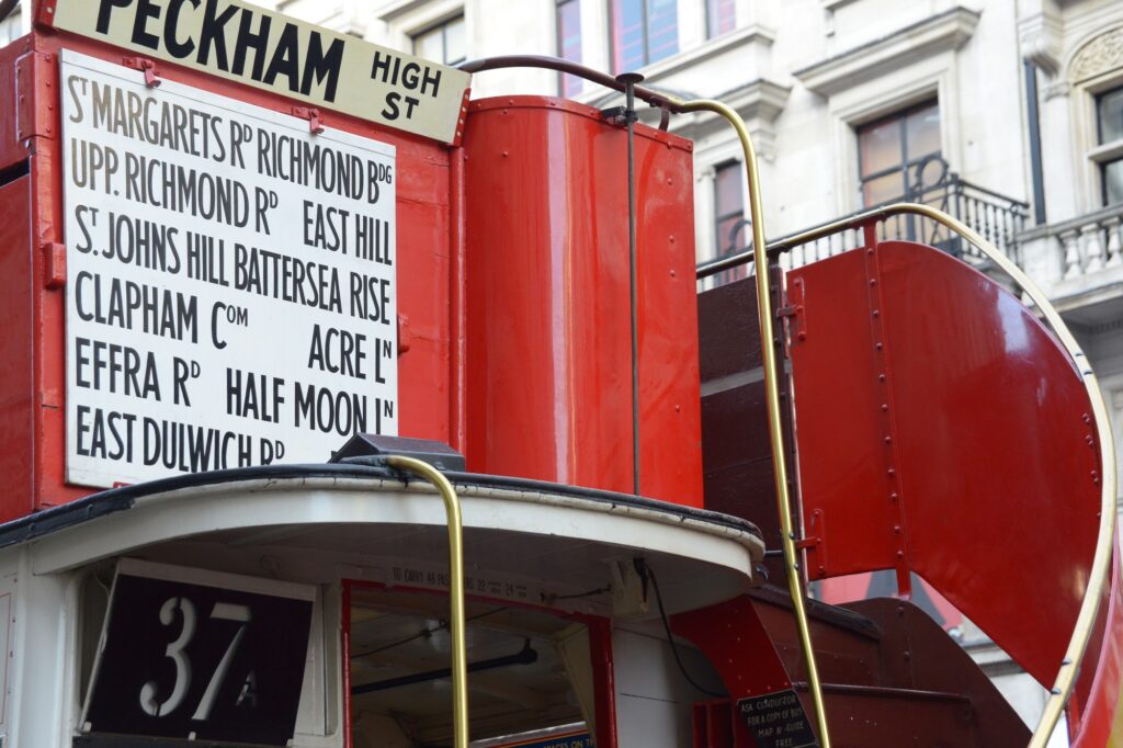 A 1920s London bus signage